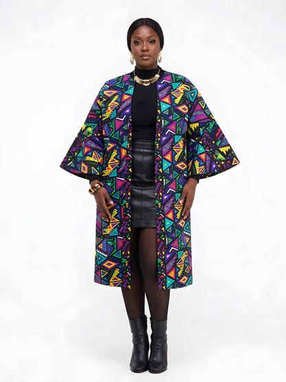 Back view of reversible African print jacket for women, 100% cotton Ankara kimono