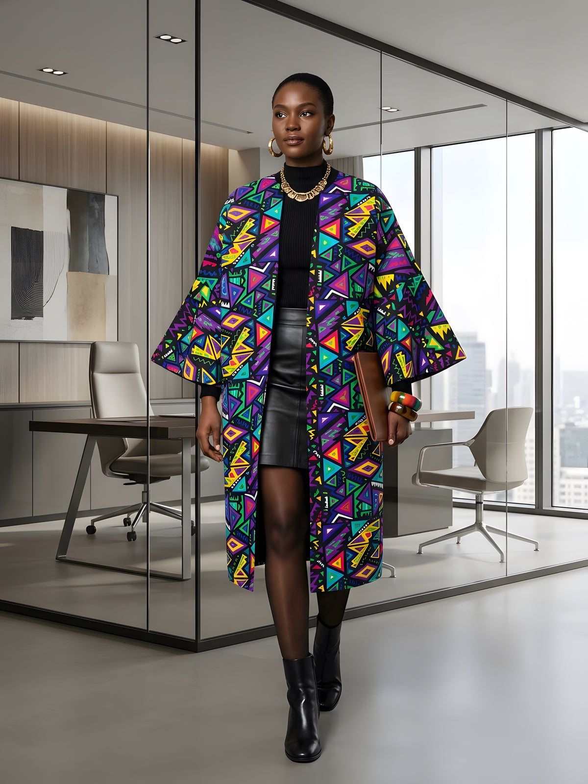 African print reversible kimono jacket with two-sided belt, women&