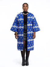 Side view of African Ankara reversible jacket with matching two-sided belt