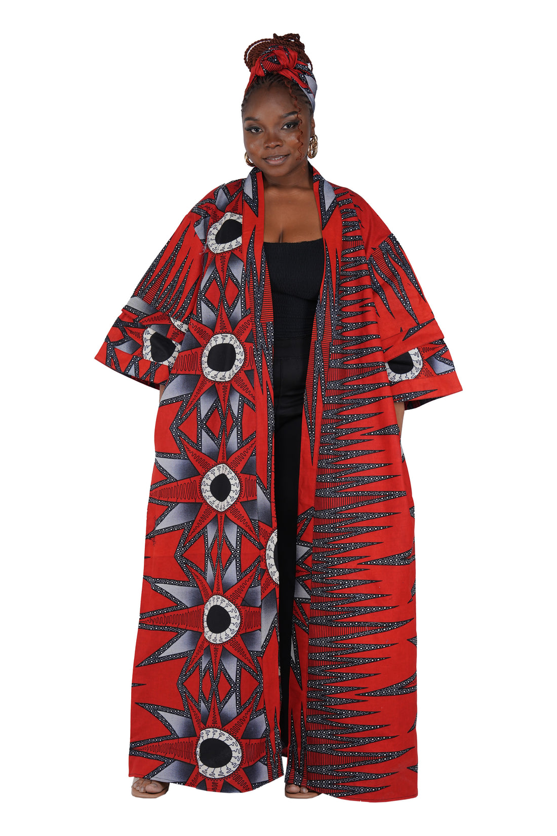 African print long duster kimono for women