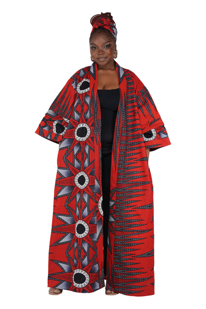 African print long duster kimono for women