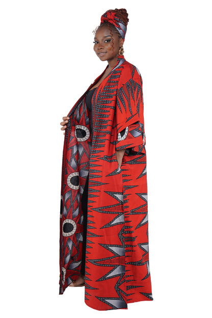 African inspired long cardigan duster with pockets for women