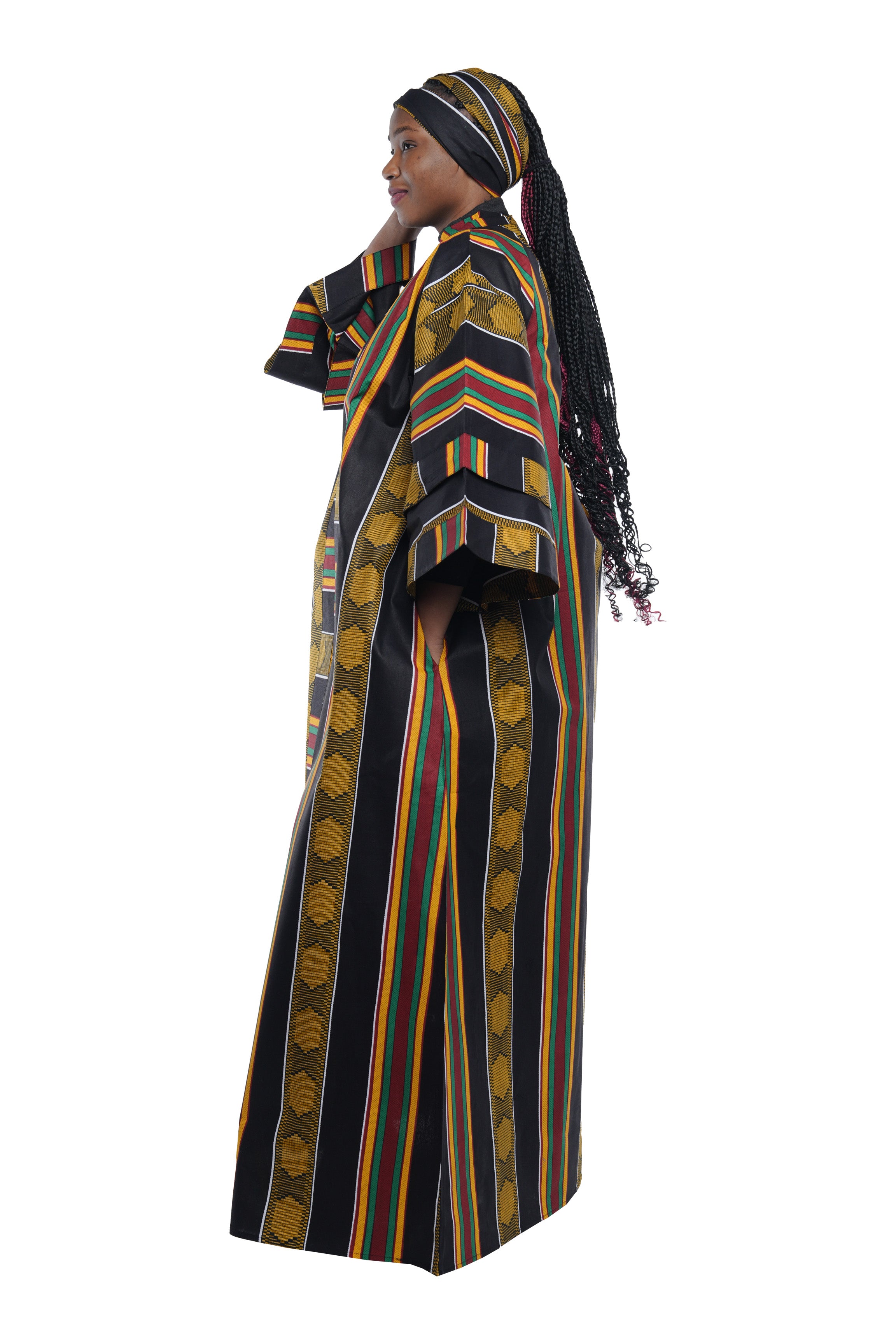 African Print Long Duster Kimono for Women with Headwrap | 100% Cotton