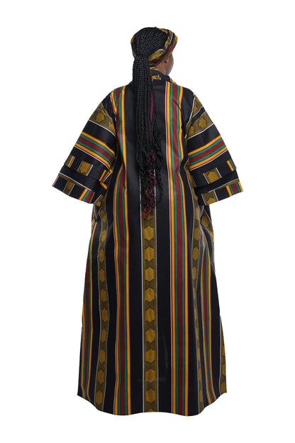 African Print Long Duster Kimono for Women with Headwrap | 100% Cotton