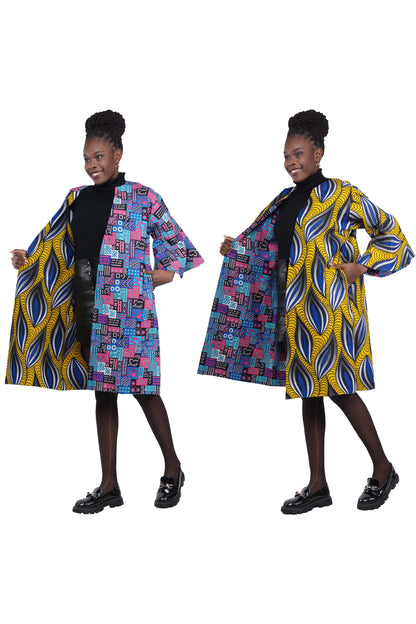 Ankara Reversible Jacket/Trench Coat With Two Sided Belt