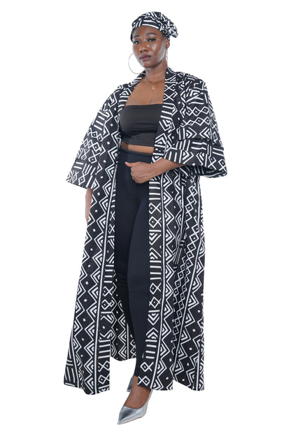 Long African Print Kimono for Women with Pockets &amp; Headwrap | One Size
