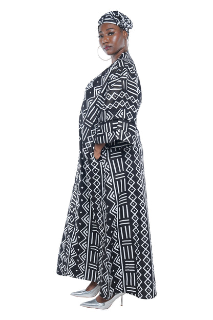 Long African Print Kimono for Women with Pockets &amp; Headwrap | One Size
