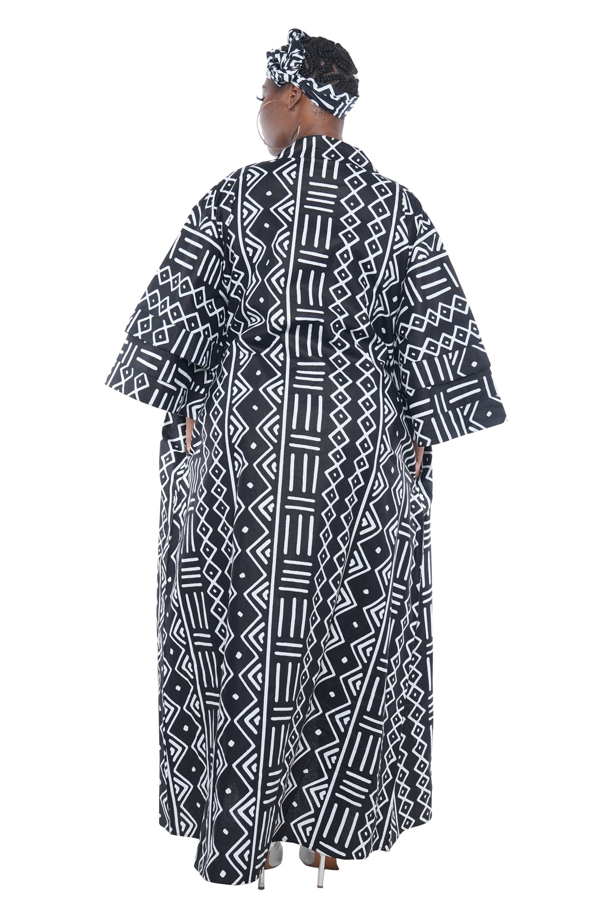 Long African Print Kimono for Women with Pockets &amp; Headwrap | One Size