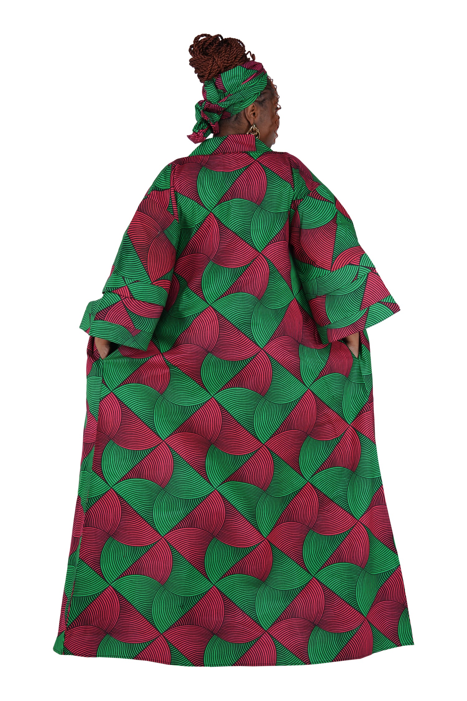 African Print Long Duster Kimono for Women with Headwrap | 100% Cotton