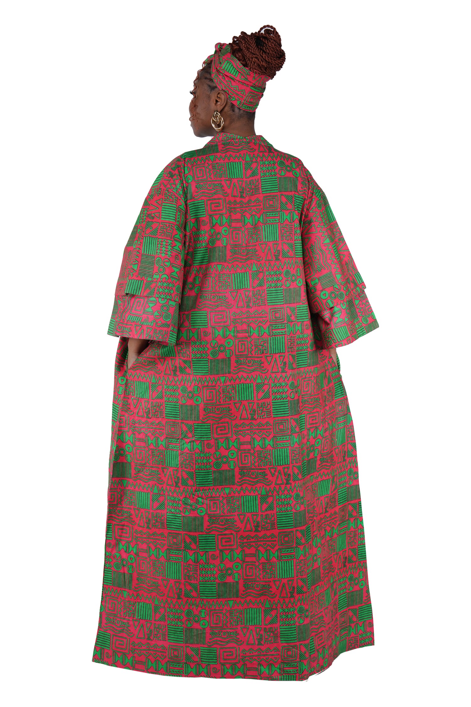 African Print Long Duster Kimono for Women with Headwrap | 100% Cotton