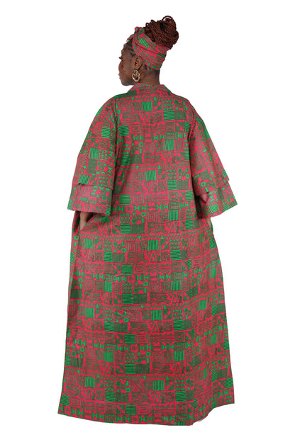 African Print Long Duster Kimono for Women with Headwrap | 100% Cotton