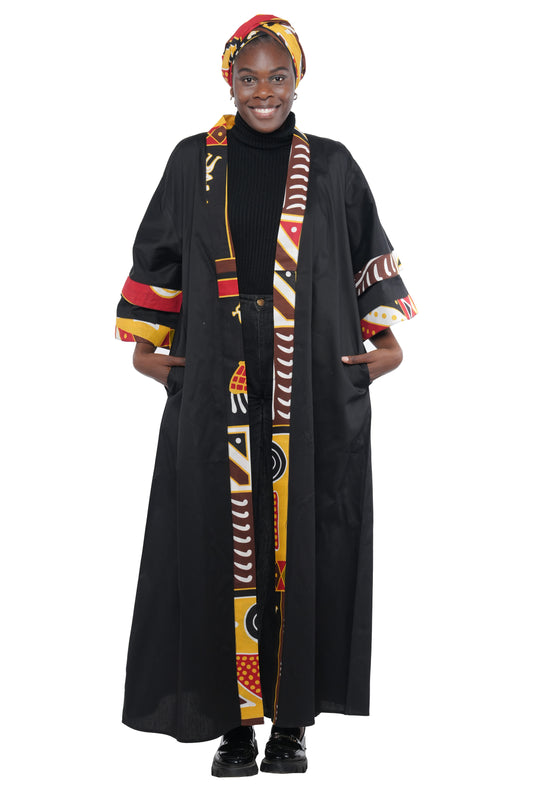 African Black Long Kimono Jacket