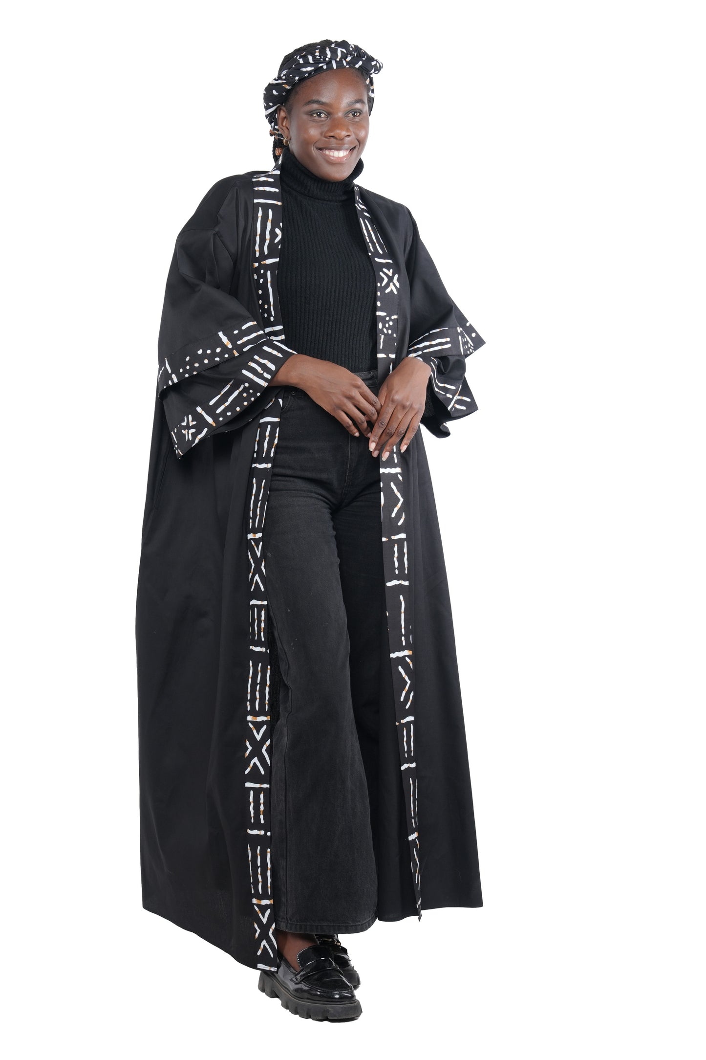 African Black Long Kimono Jacket