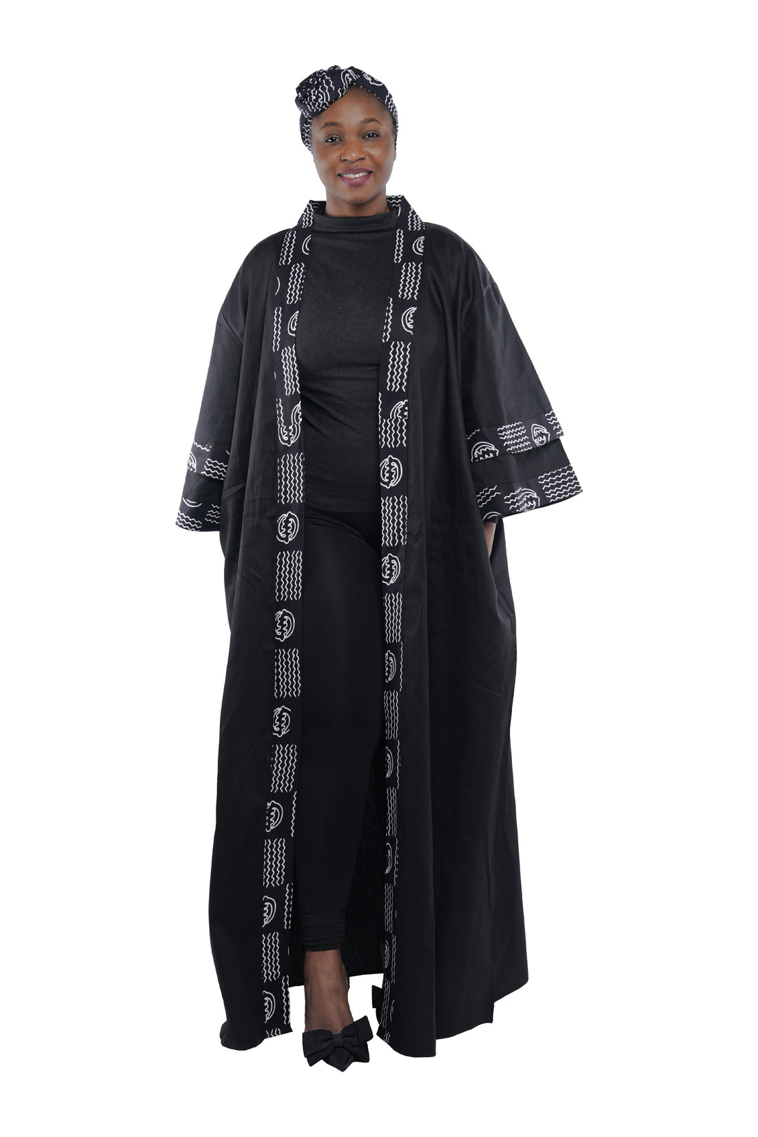 African Black Long Kimono Jacket