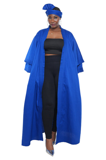 Blue Pleated Long Duster | Robe | Kimono