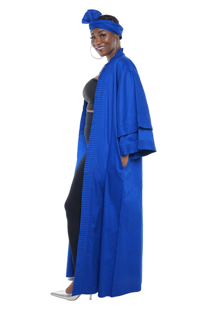 Blue Pleated Long Duster | Robe | Kimono