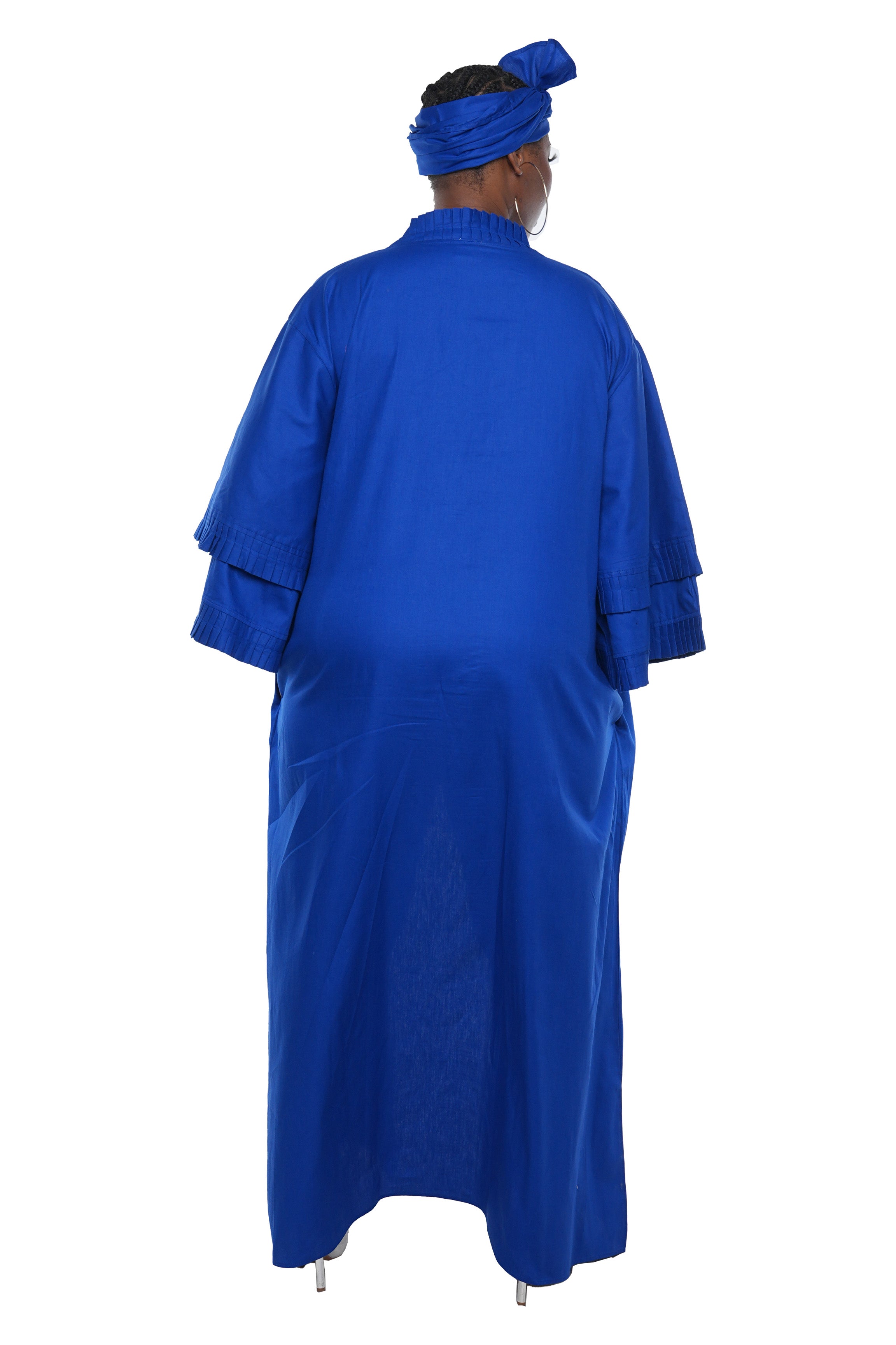 Blue Pleated Long Duster | Robe | Kimono