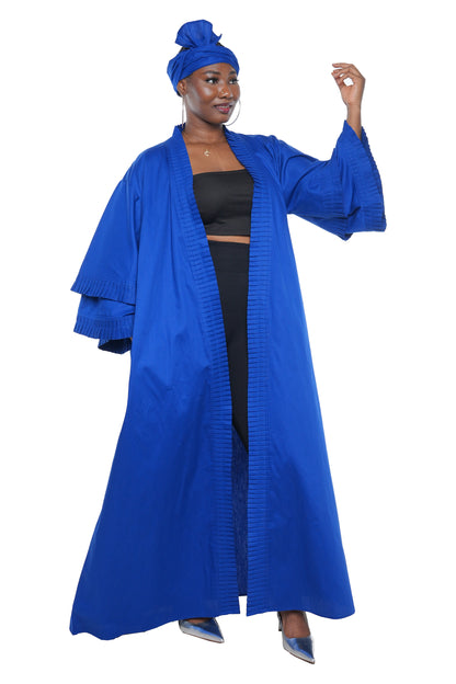 Blue Pleated Long Duster | Robe | Kimono