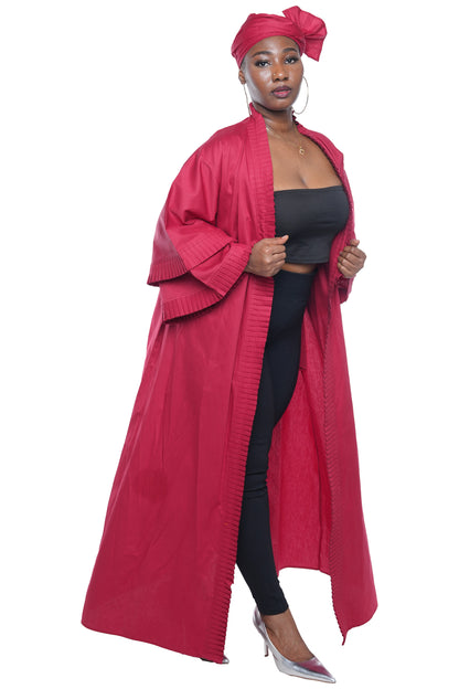 Maroon Pleated Long Duster | Robe | Kimono