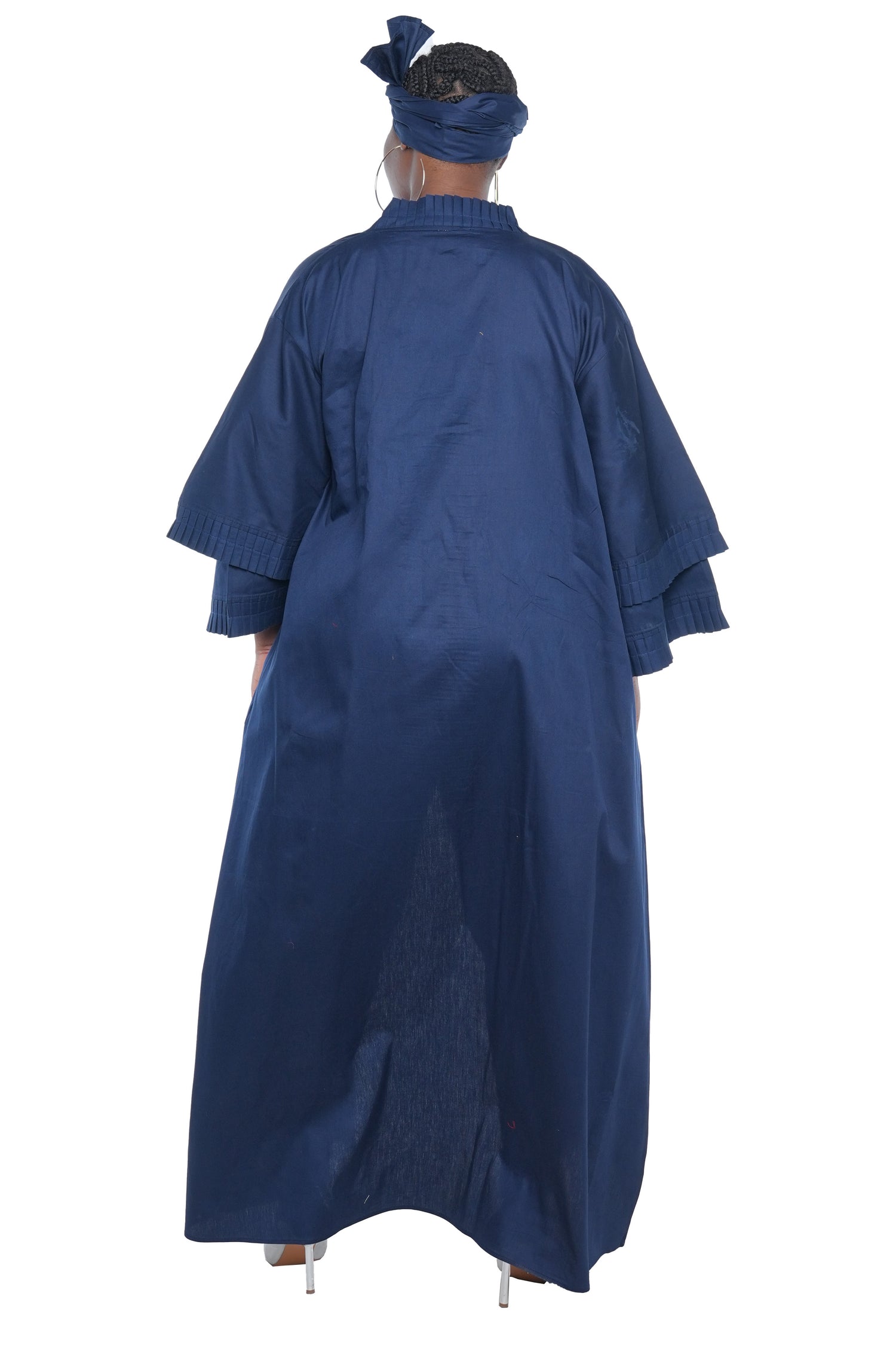 Navy Blue Pleated Long Duster | Robe | Kimono