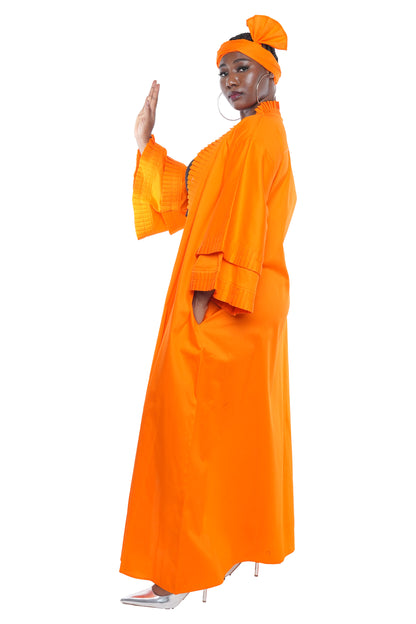 Orange Pleated Long Duster | Robe | Kimono