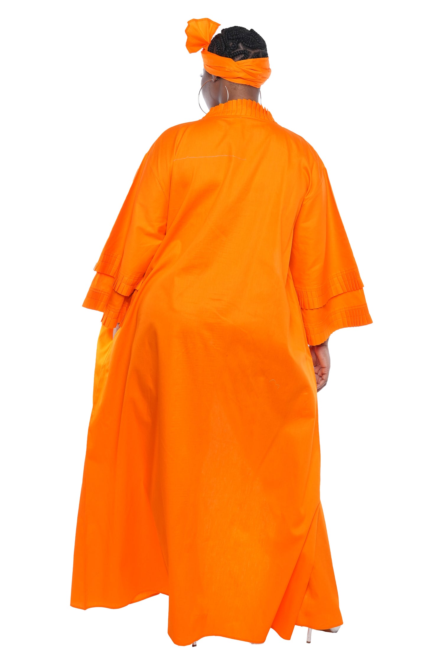 Orange Pleated Long Duster | Robe | Kimono