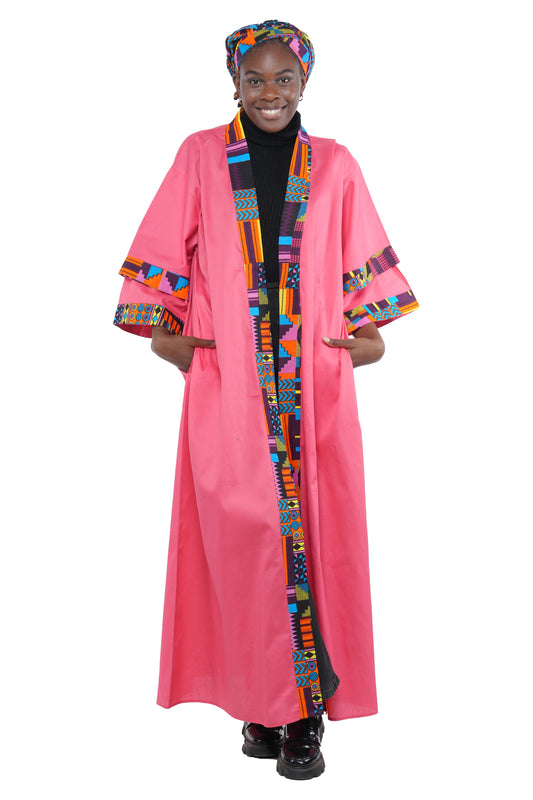 African Pink Long Kimono Jacket
