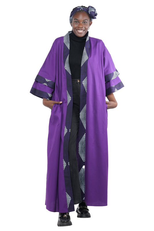 African Purple Long Kimono Jacket