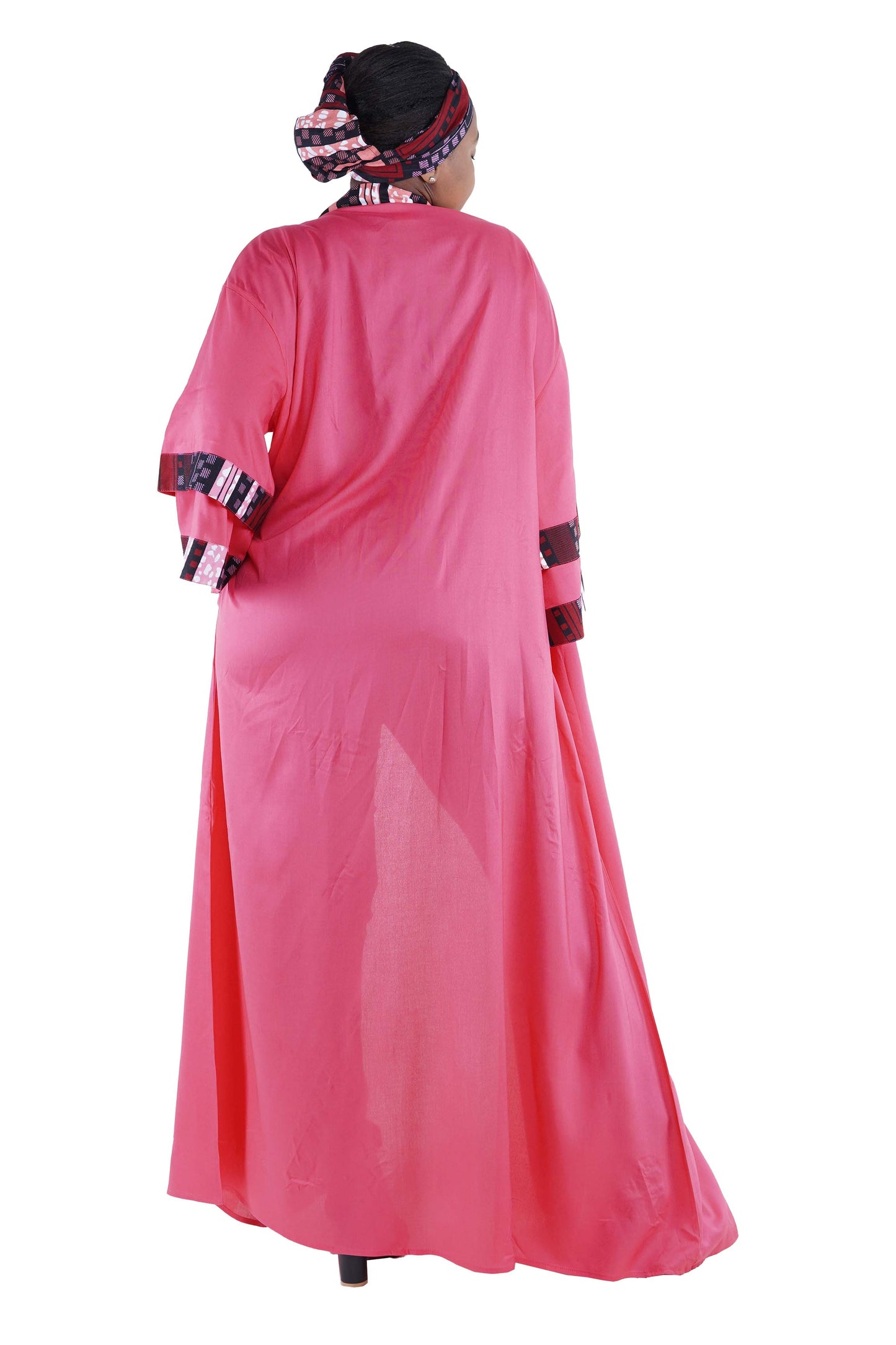 African Trim Pink Long Kimono Jacket