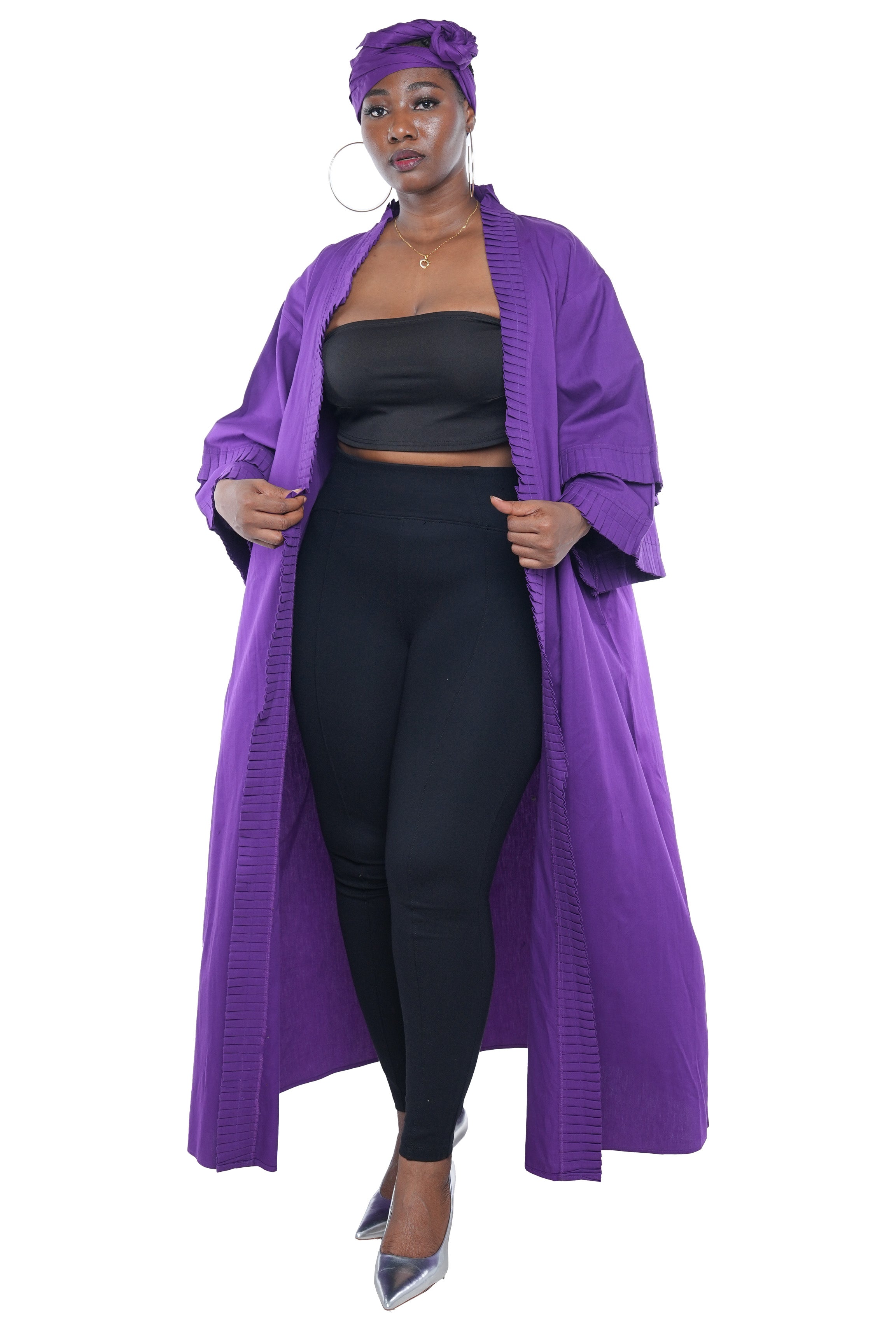 Purple Pleated Long Duster | Robe | Kimono