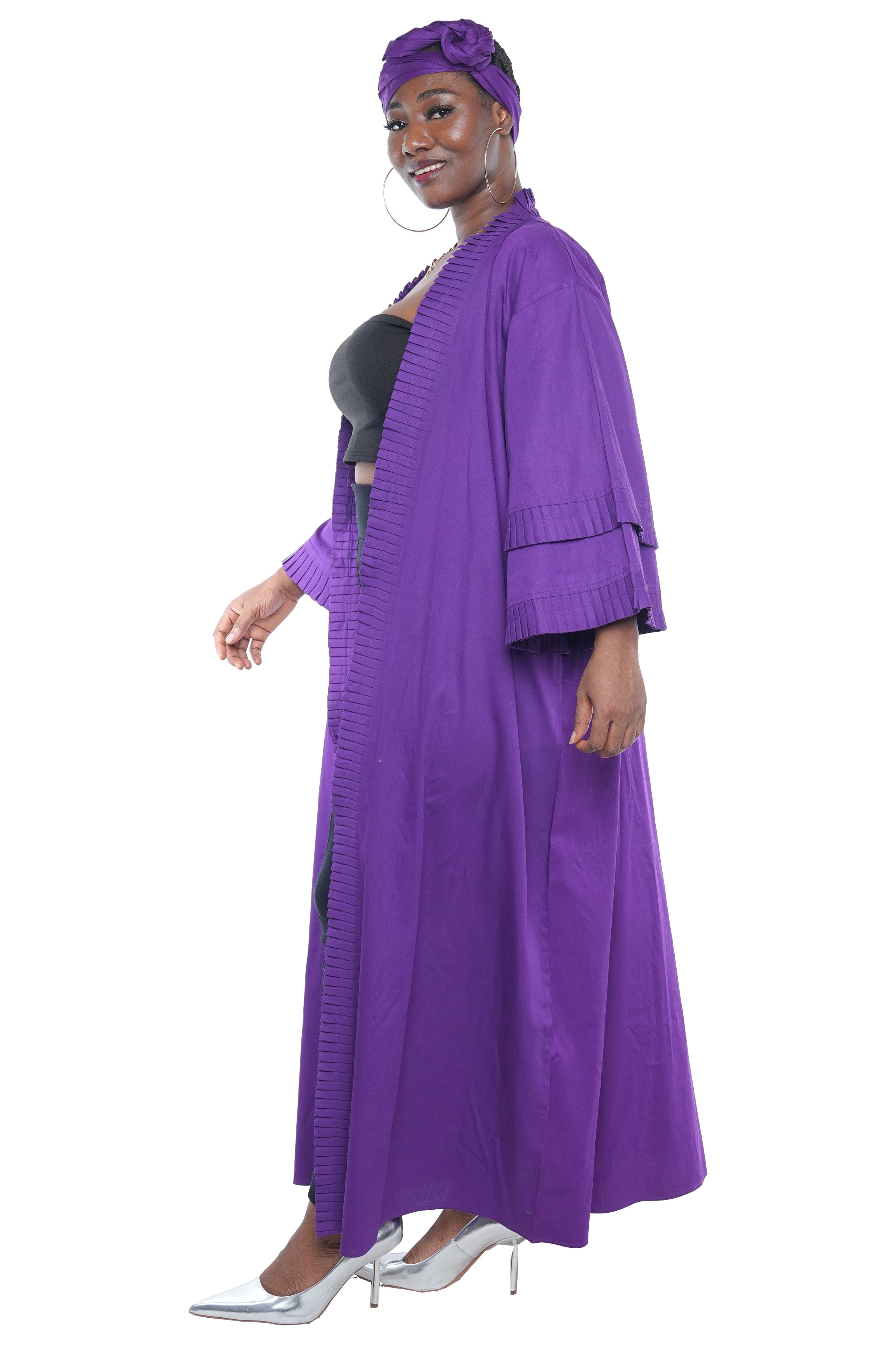 Purple Pleated Long Duster | Robe | Kimono