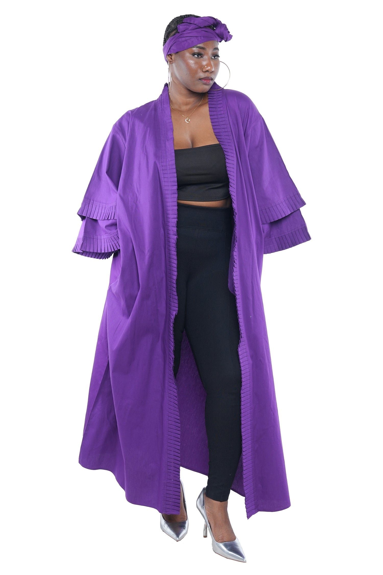 Purple Pleated Long Duster | Robe | Kimono