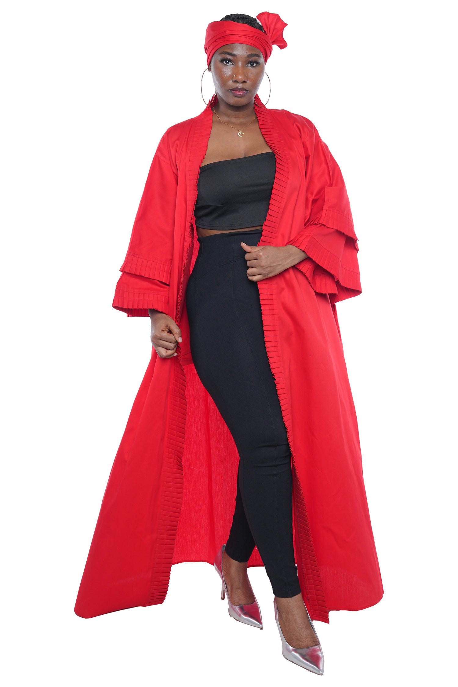 Red Pleated Long Duster | Robe | Kimono