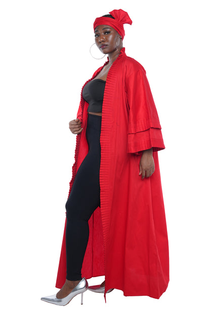 Red Pleated Long Duster | Robe | Kimono