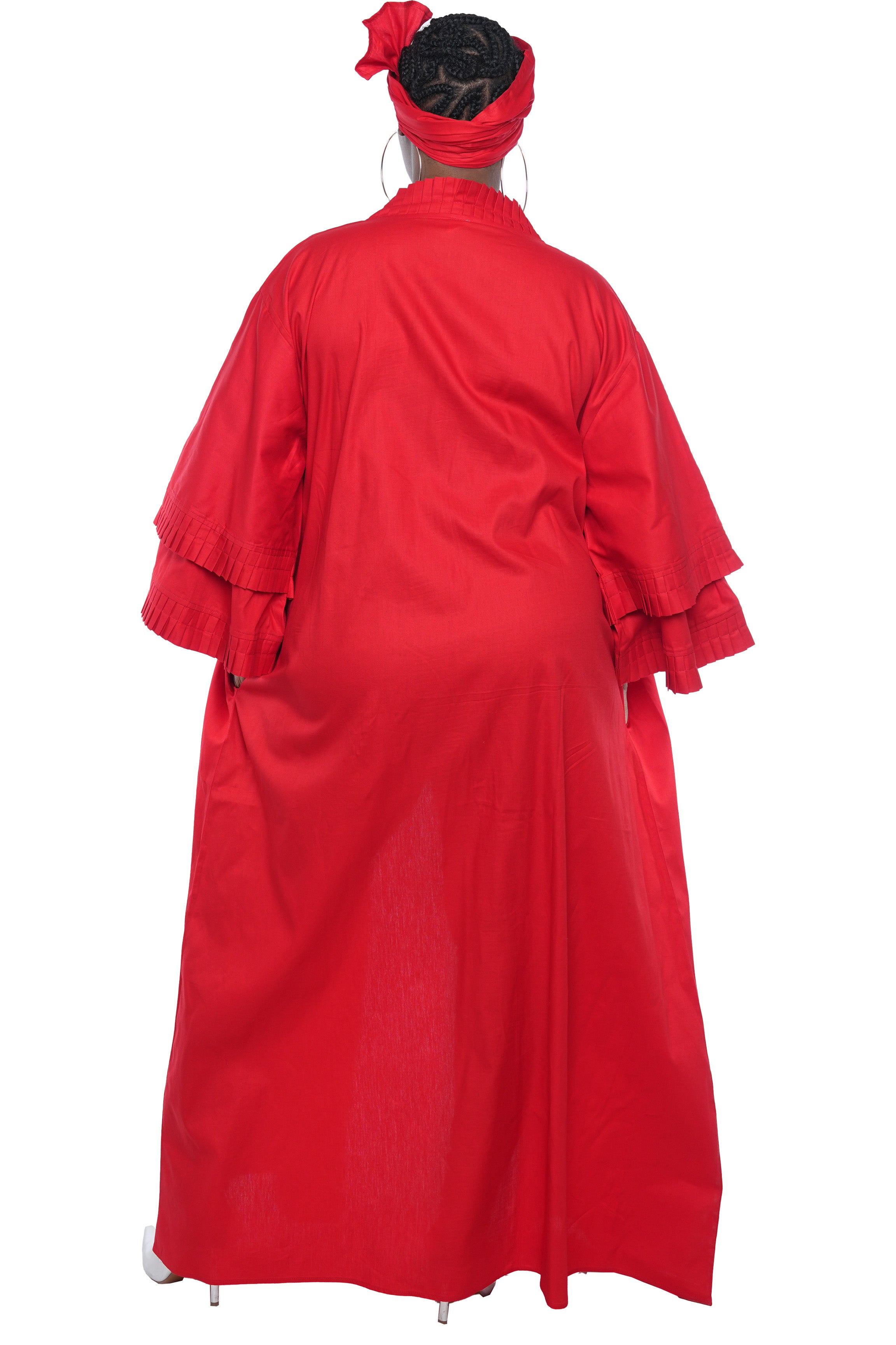 Red Pleated Long Duster | Robe | Kimono