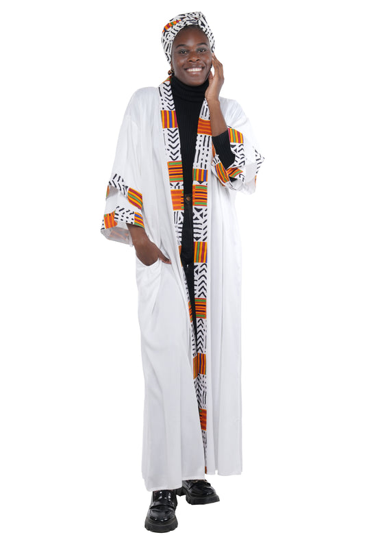 African White Long Kimono Jacket