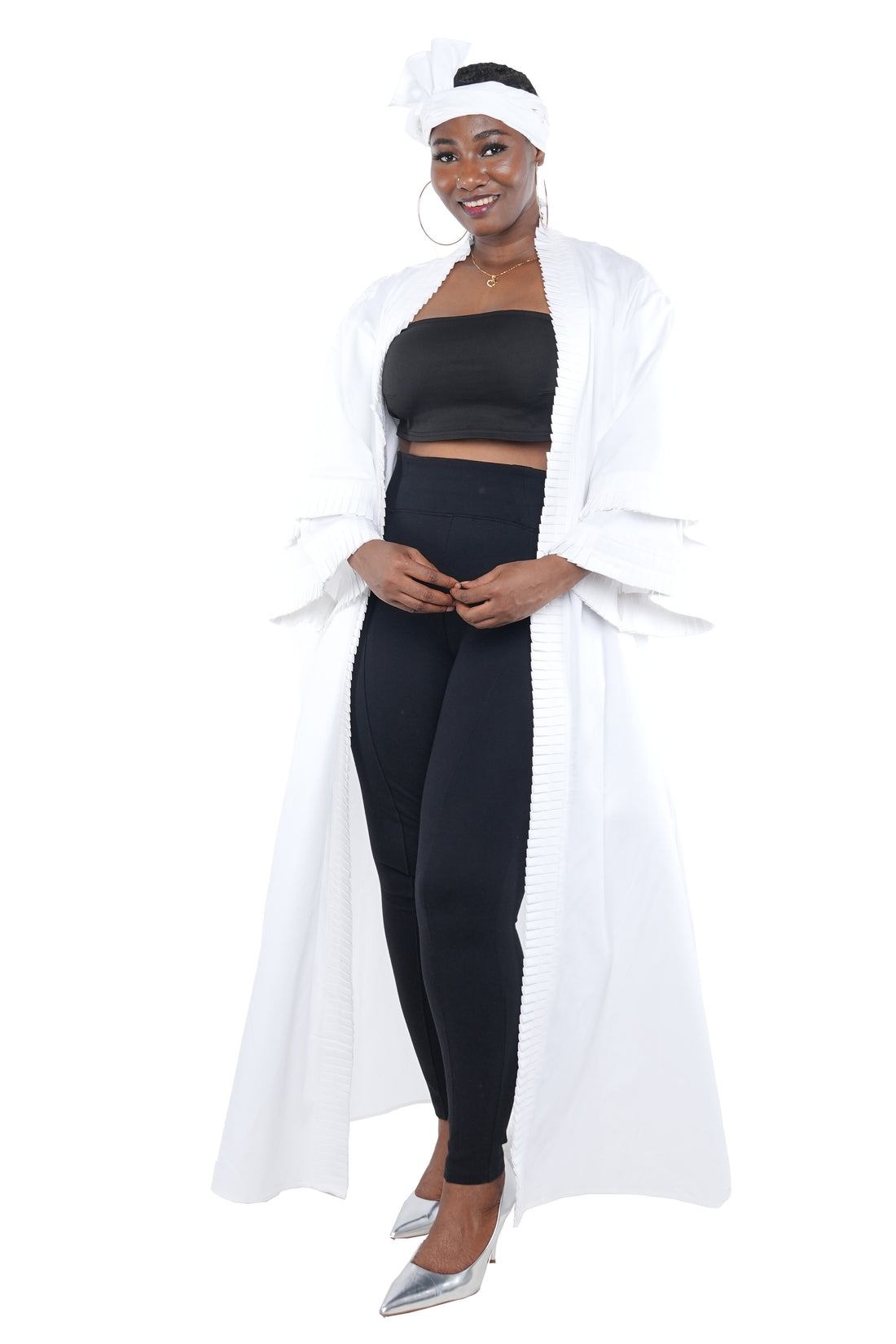 White Pleated Long Duster | Robe | Kimono