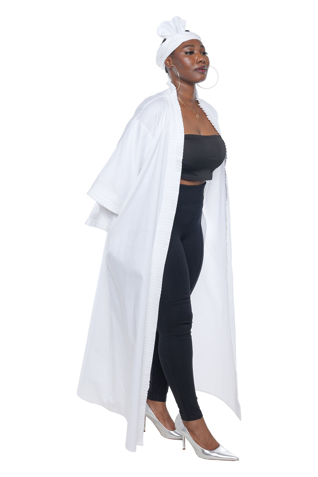 White Pleated Long Duster | Robe | Kimono