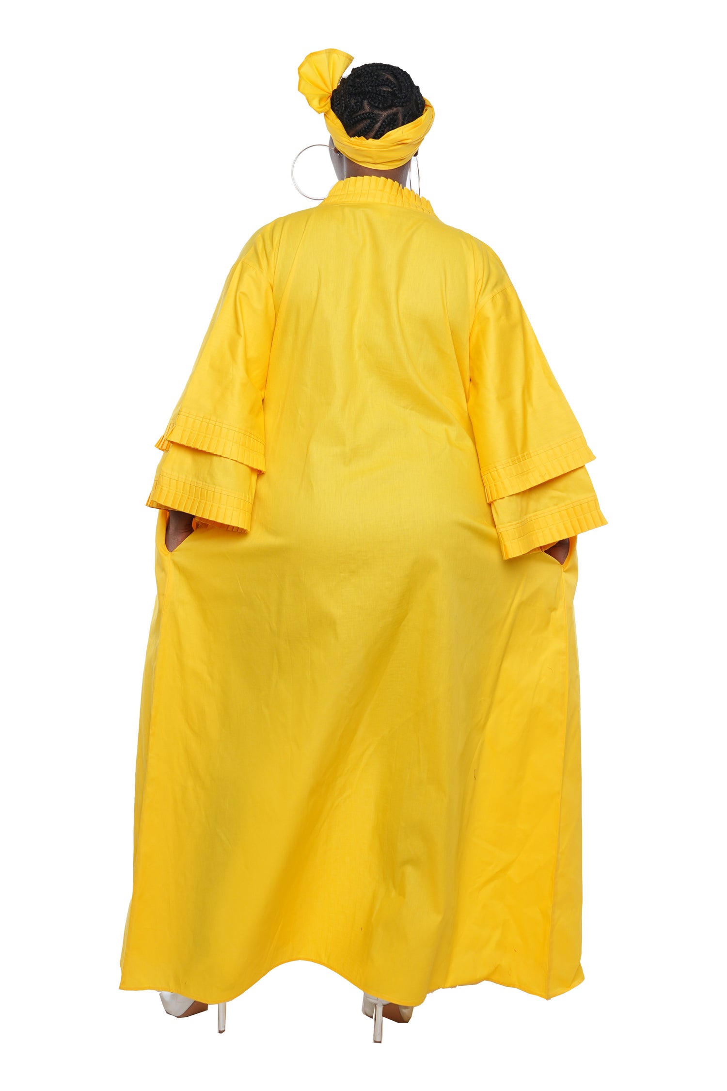 Yellow Pleated Long Duster | Robe | Kimono