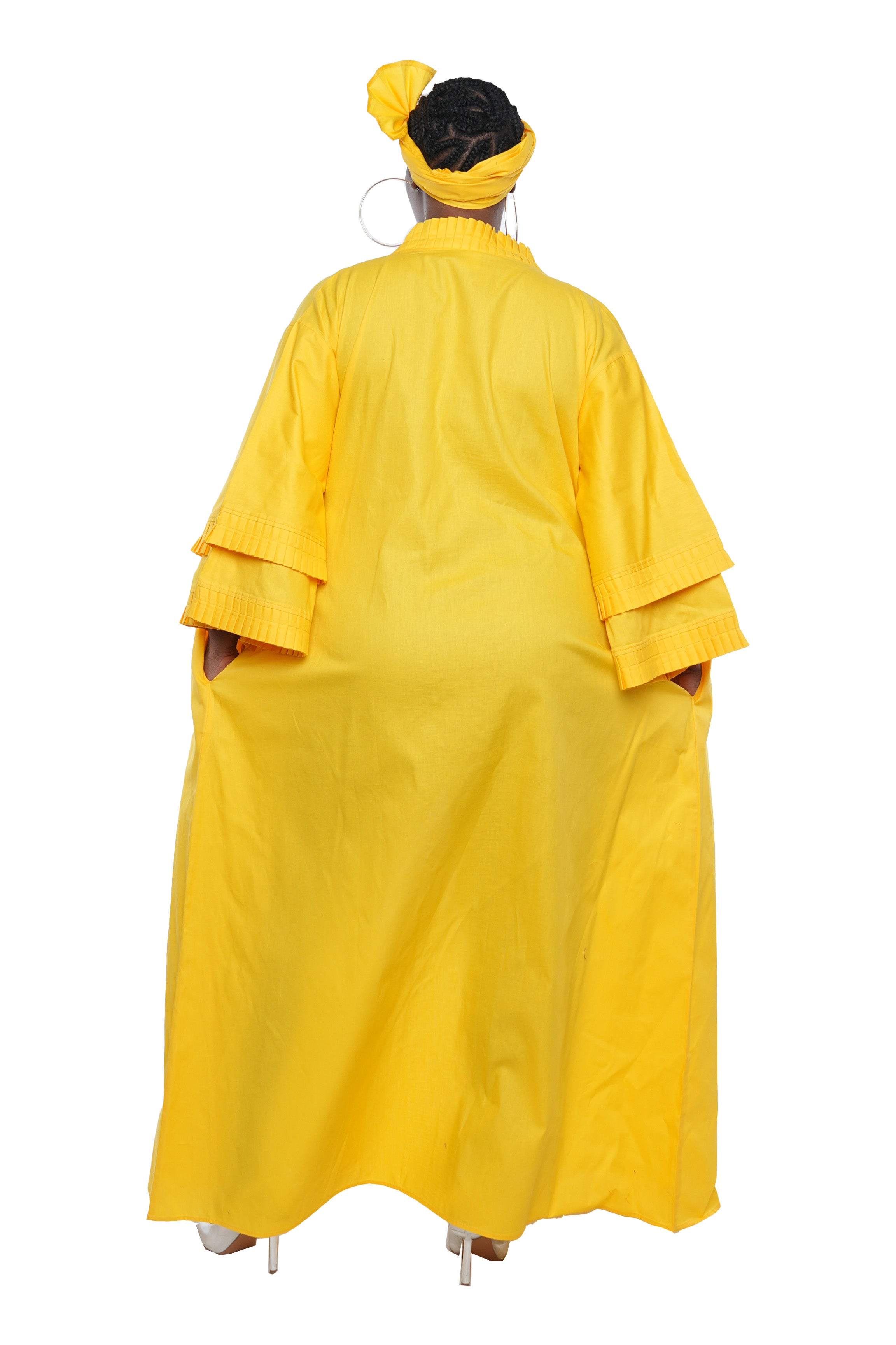 Yellow Pleated Long Duster | Robe | Kimono