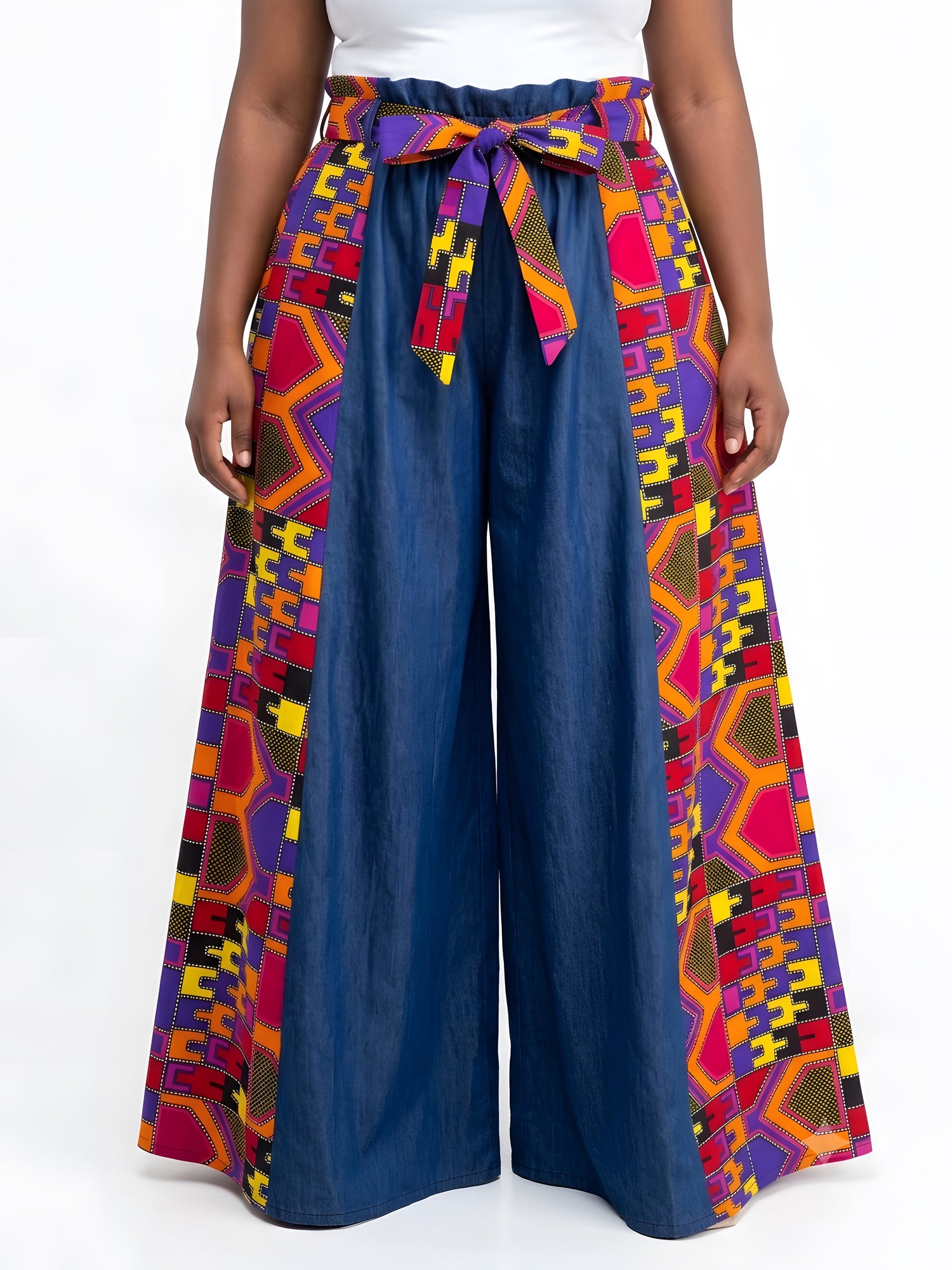 Ankara Denim Wide Palazzo  Pants | One Size