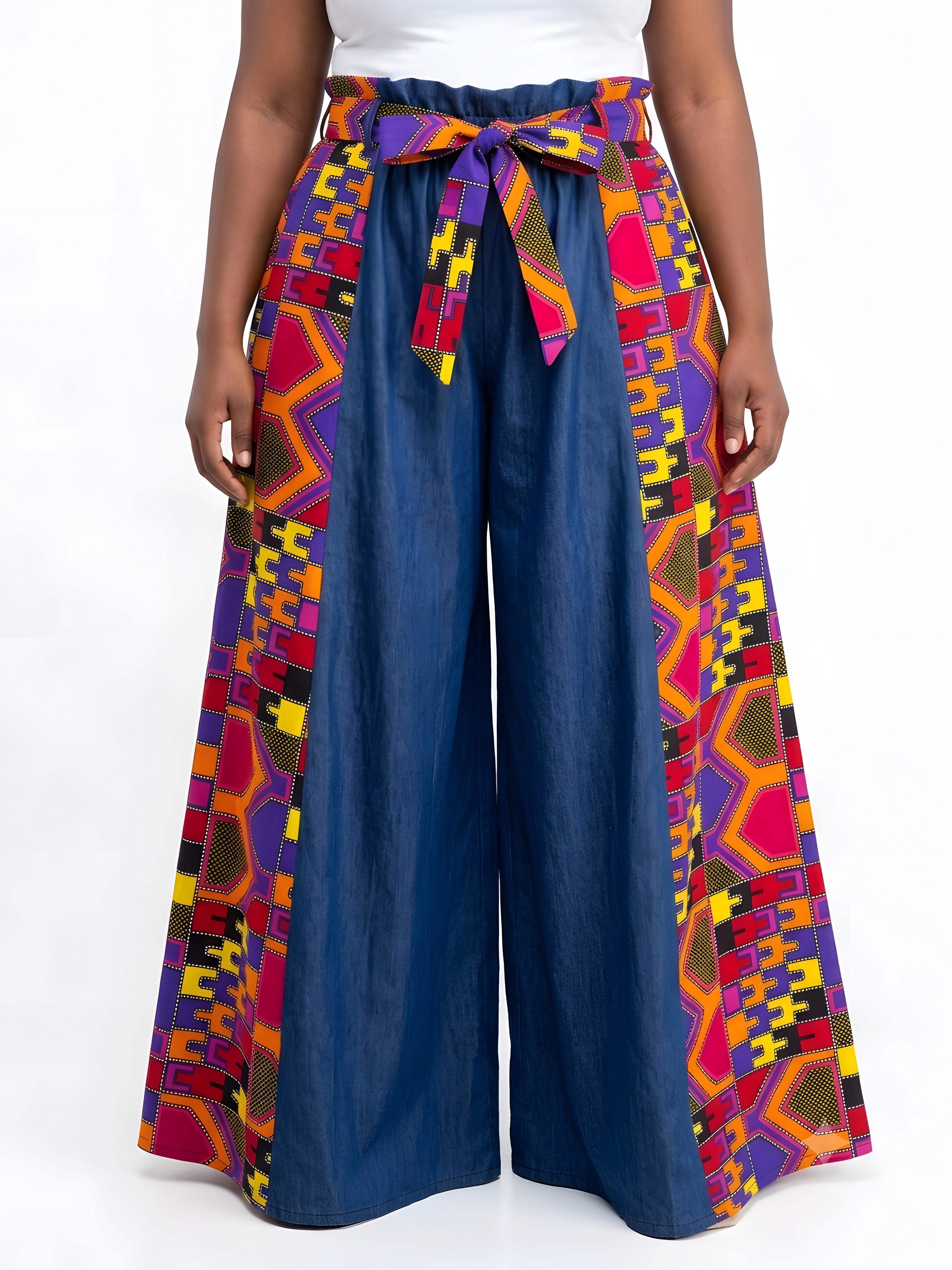 Ankara Denim Wide Palazzo  Pants | One Size