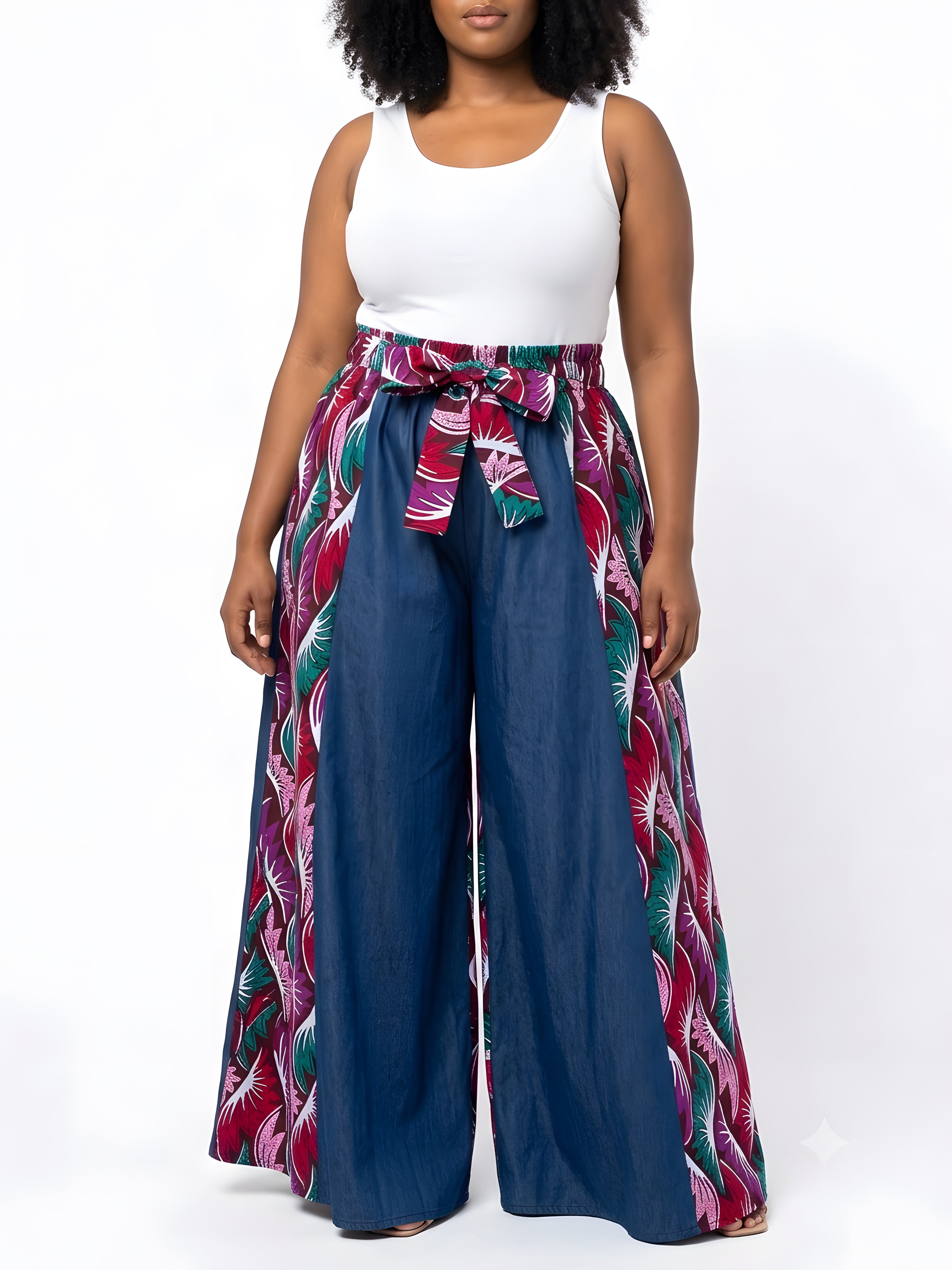 Ankara Denim Wide Palazzo  Pants | One Size