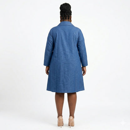 Blue Denim Ladies Button Up Swing Dress | One Size