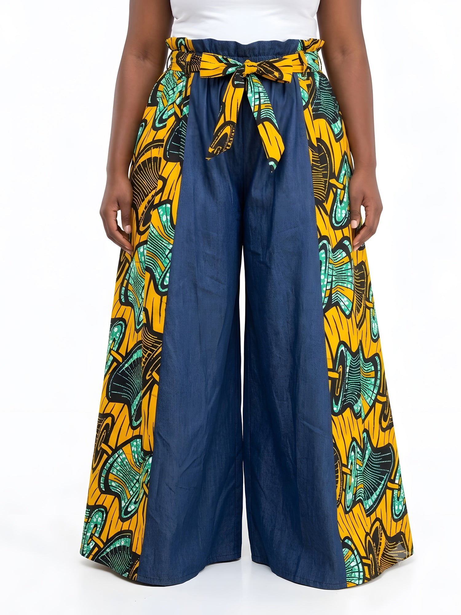 Ankara Denim Wide Palazzo  Pants | One Size