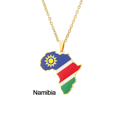 Africa Map with Different Countries National Flag Pendant Necklace
