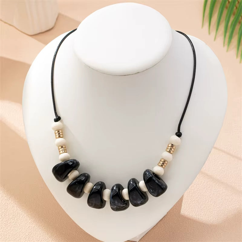 Black Beaded Statement Necklace