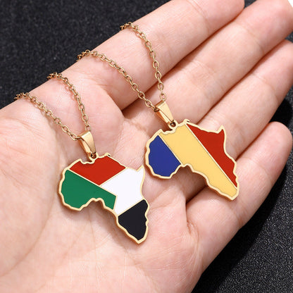 Africa Map with Different Countries National Flag Pendant Necklace