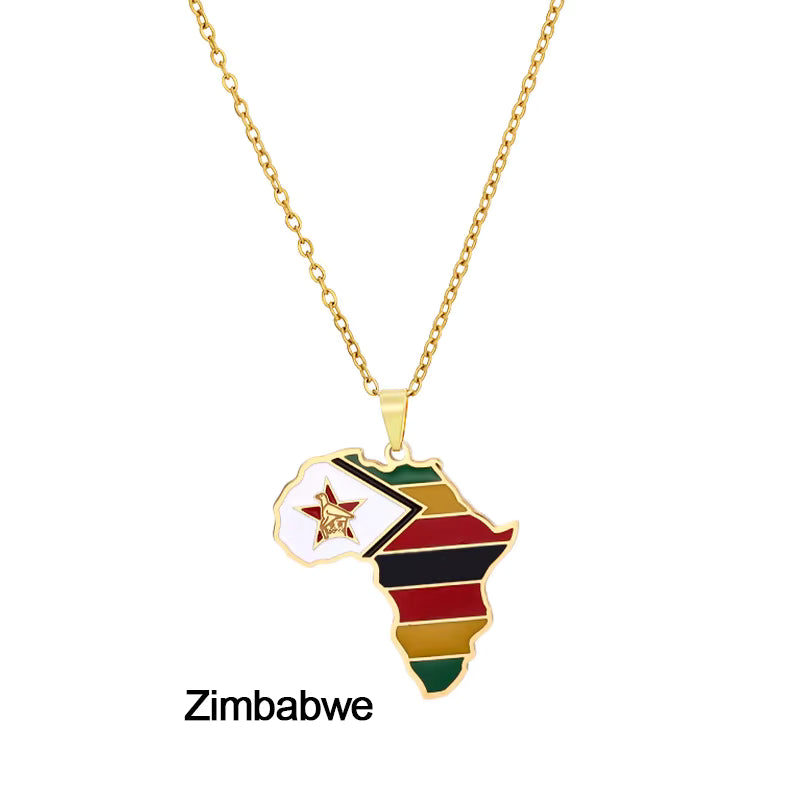 Africa Map with Different Countries National Flag Pendant Necklace