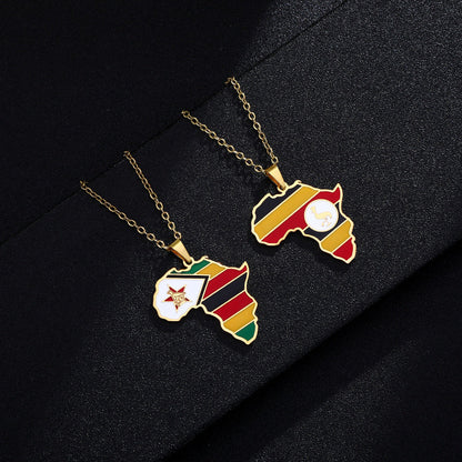 Africa Map with Different Countries National Flag Pendant Necklace